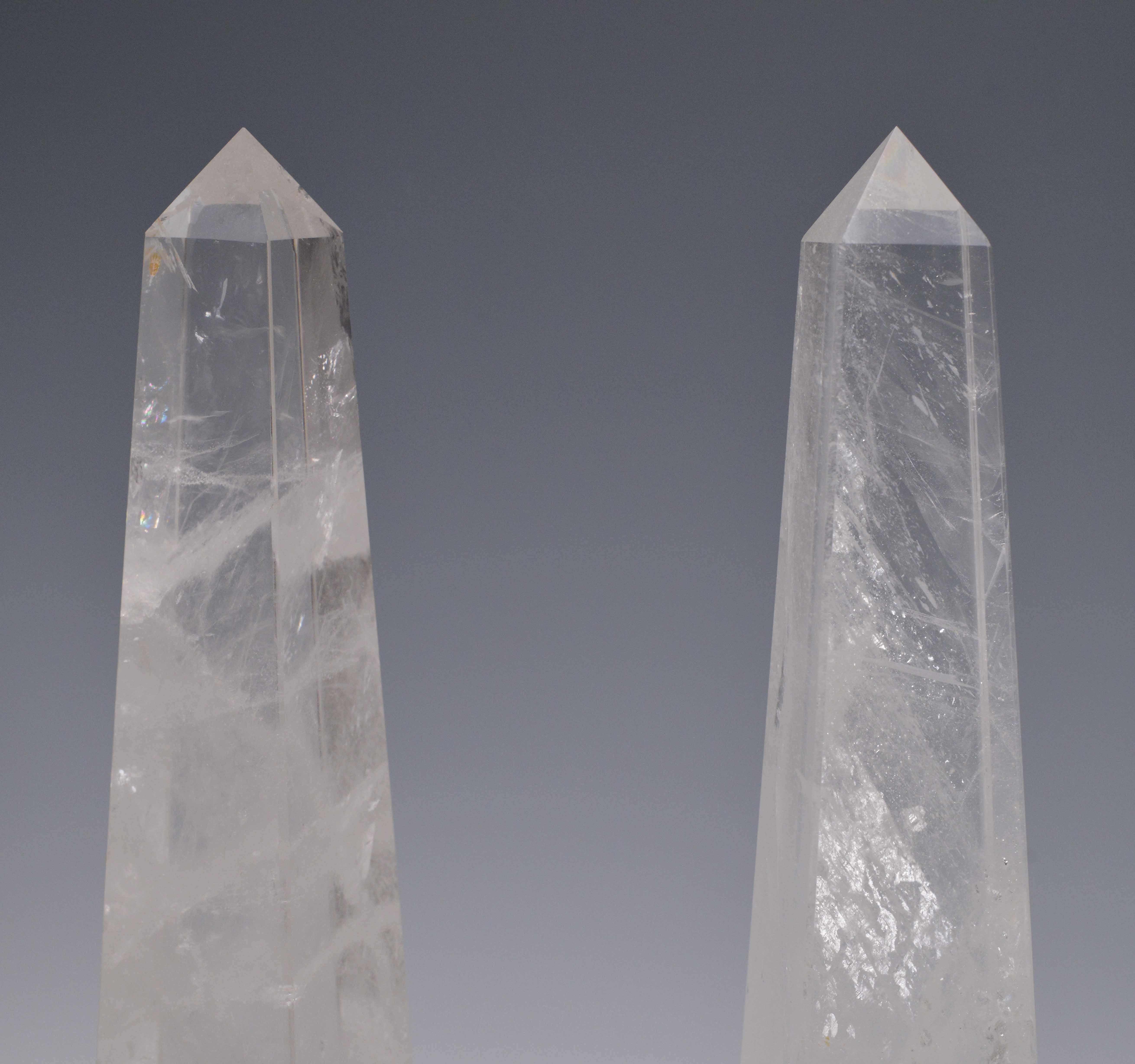 Pair of carved rock crystal obelisks.