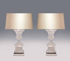 Pair of Fine Carved Rock Crystal Quartz Urn Table Lamps