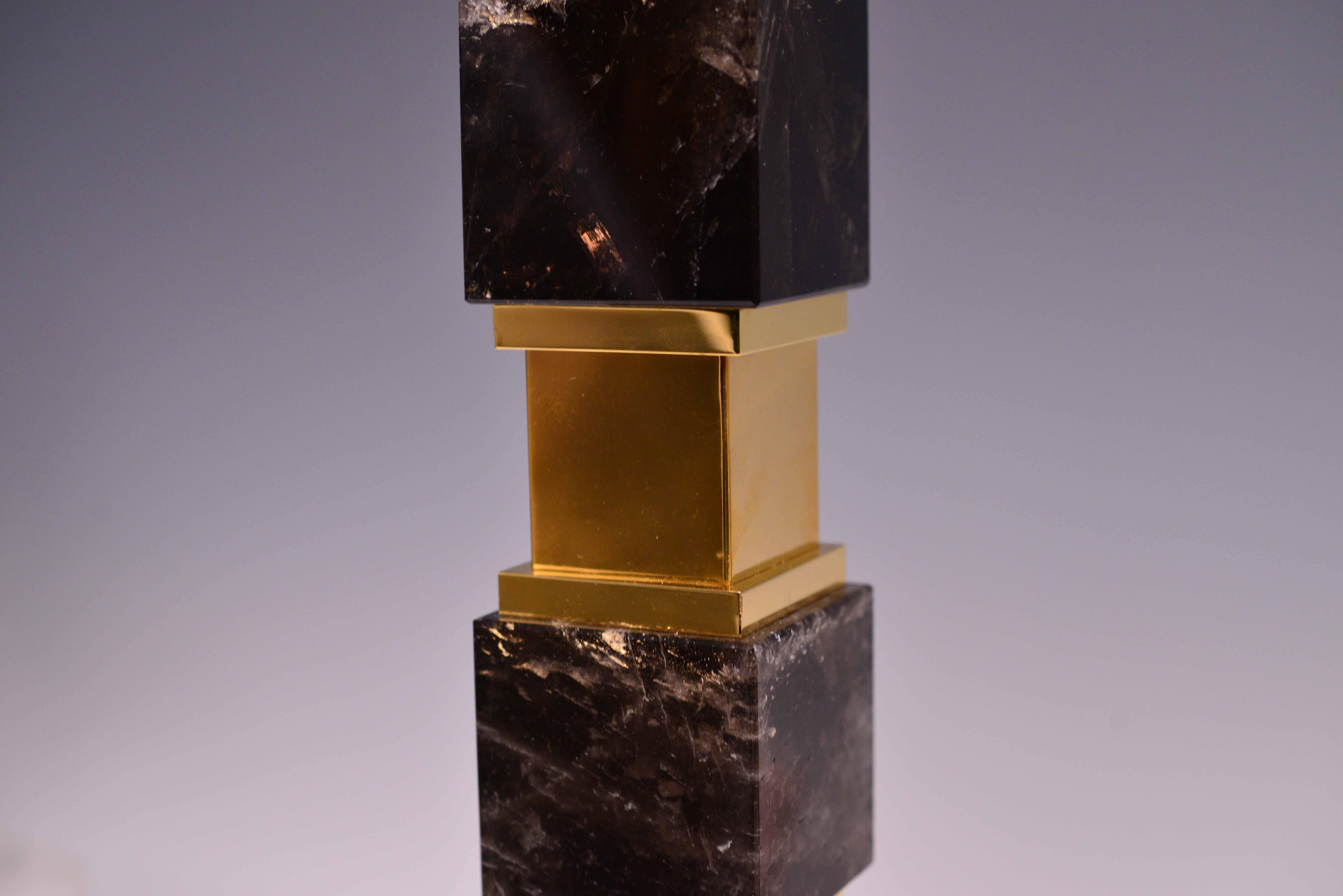Contemporary Pair of Deco Style Smoky Brown Rock Crystal Quartz Lamps