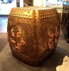 Pair of Fine Carved Golden Glazed Porcelain Stools