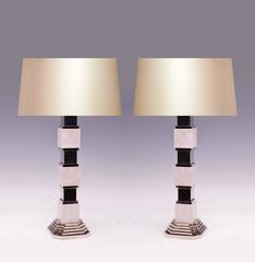Pair of Art Deco Style Clear Rock Quartz Crystal Lamps