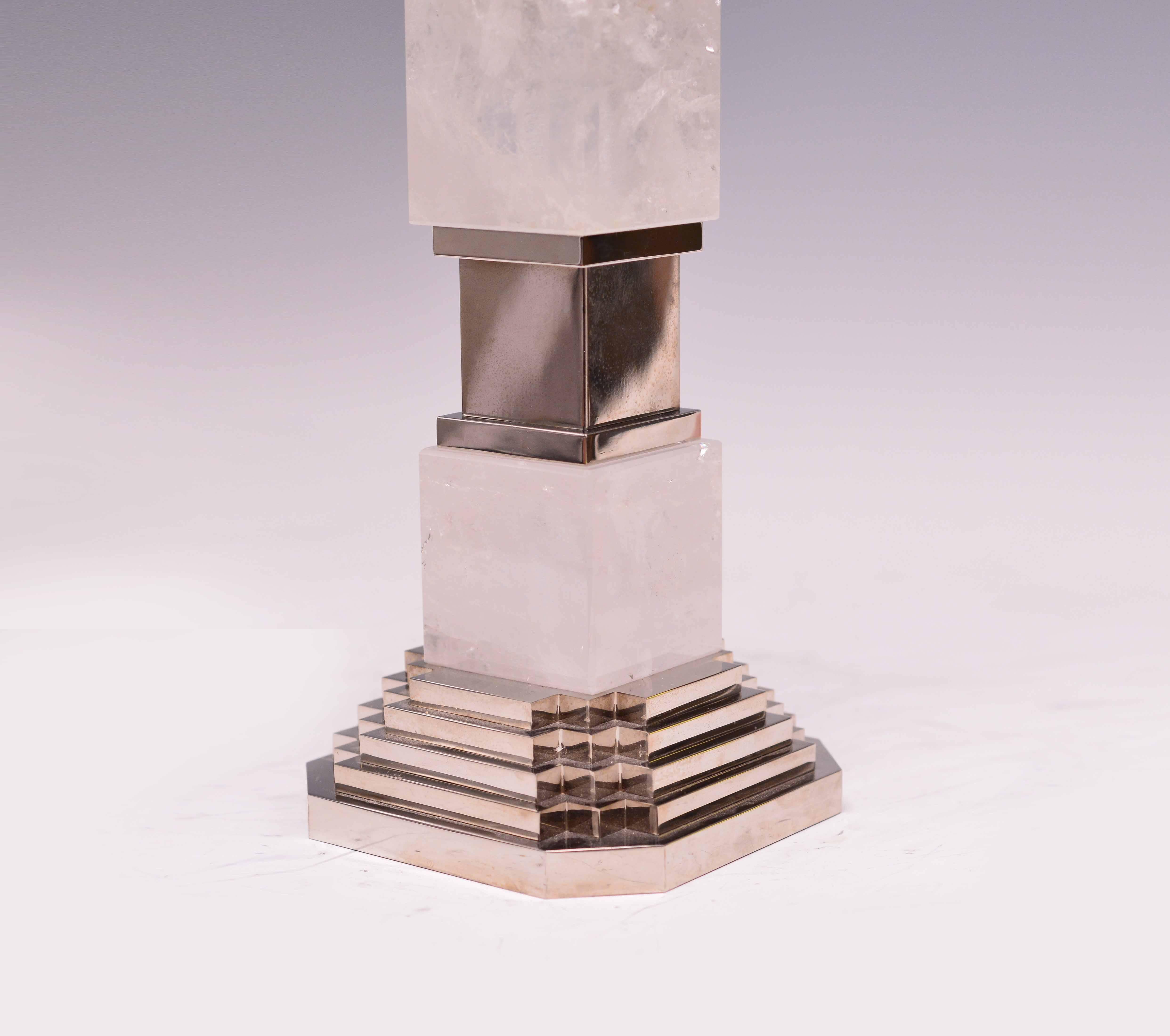 Pair of Art Deco Style Clear Rock Quartz Crystal Lamps In Excellent Condition For Sale In New York, NY