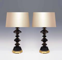 Pair of Dark Diamond Rock Crystal Lamps