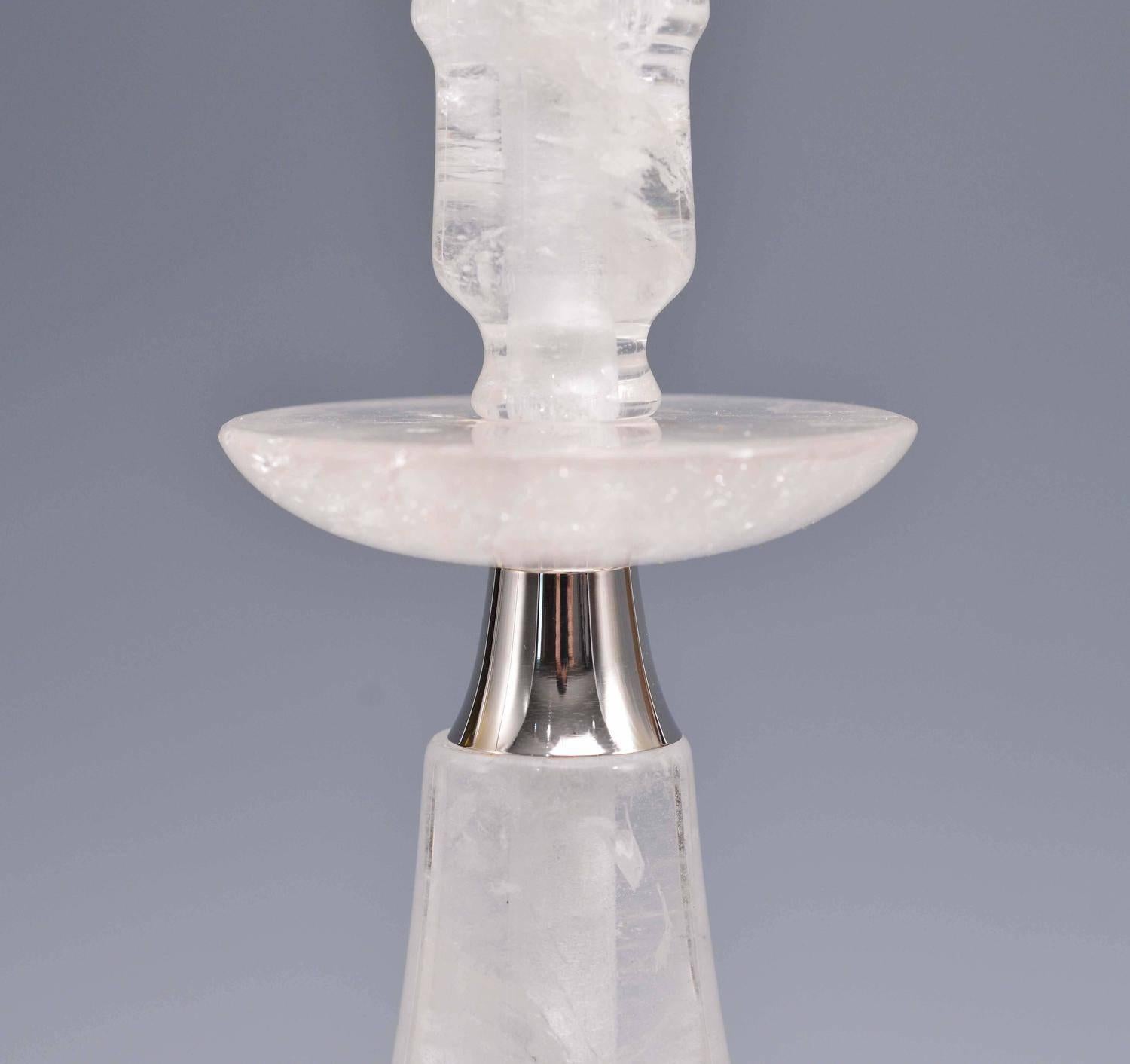 Pair of Elegant Form Rock Crystal Quartz Lamps For Sale 1