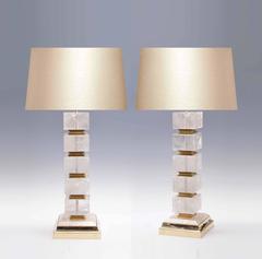 Pair of Contemporary Block Form Rock Crystal Quartz Lamps