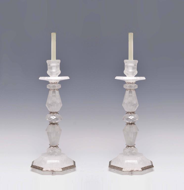 Pair of Fine Carved Rock Crystal Quartz Candle Holders For Sale at 1stDibs