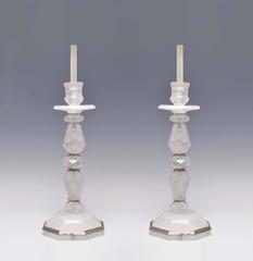 Pair of Fine Carved Rock Crystal Quartz Candle Holders