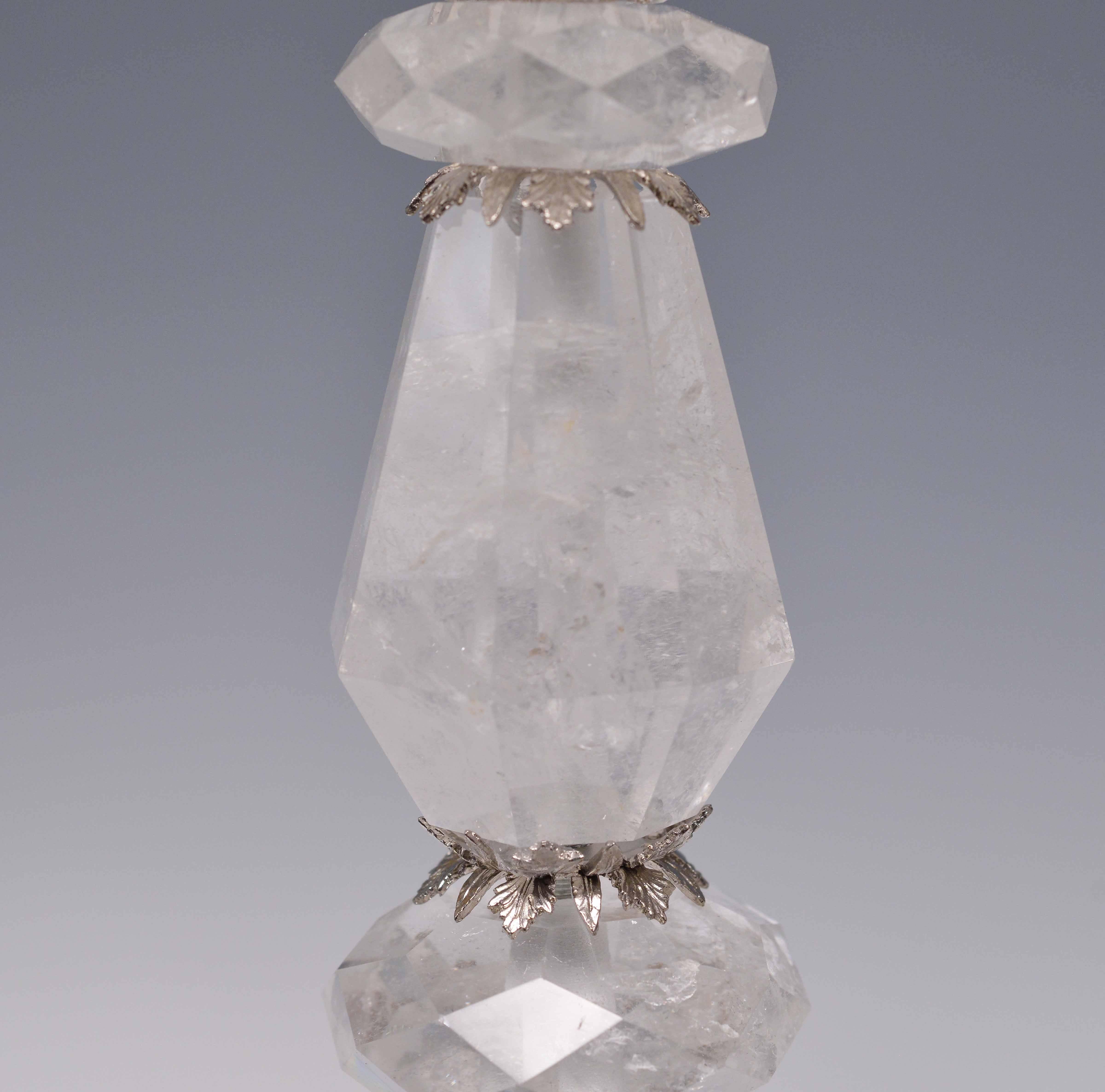 Pair of Fine Carved Rock Crystal Quartz Candle Holders In Excellent Condition For Sale In New York, NY