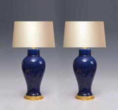 Pair of Dark Blue Porcelain Lamps