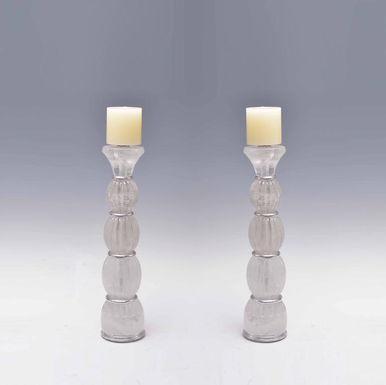 Pair of Contemporary Rock Crystal Quartz Candle Holders For Sale at 1stDibs