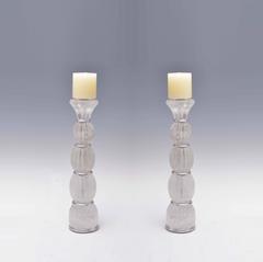 Pair of Contemporary Rock Crystal Quartz Candle Holders
