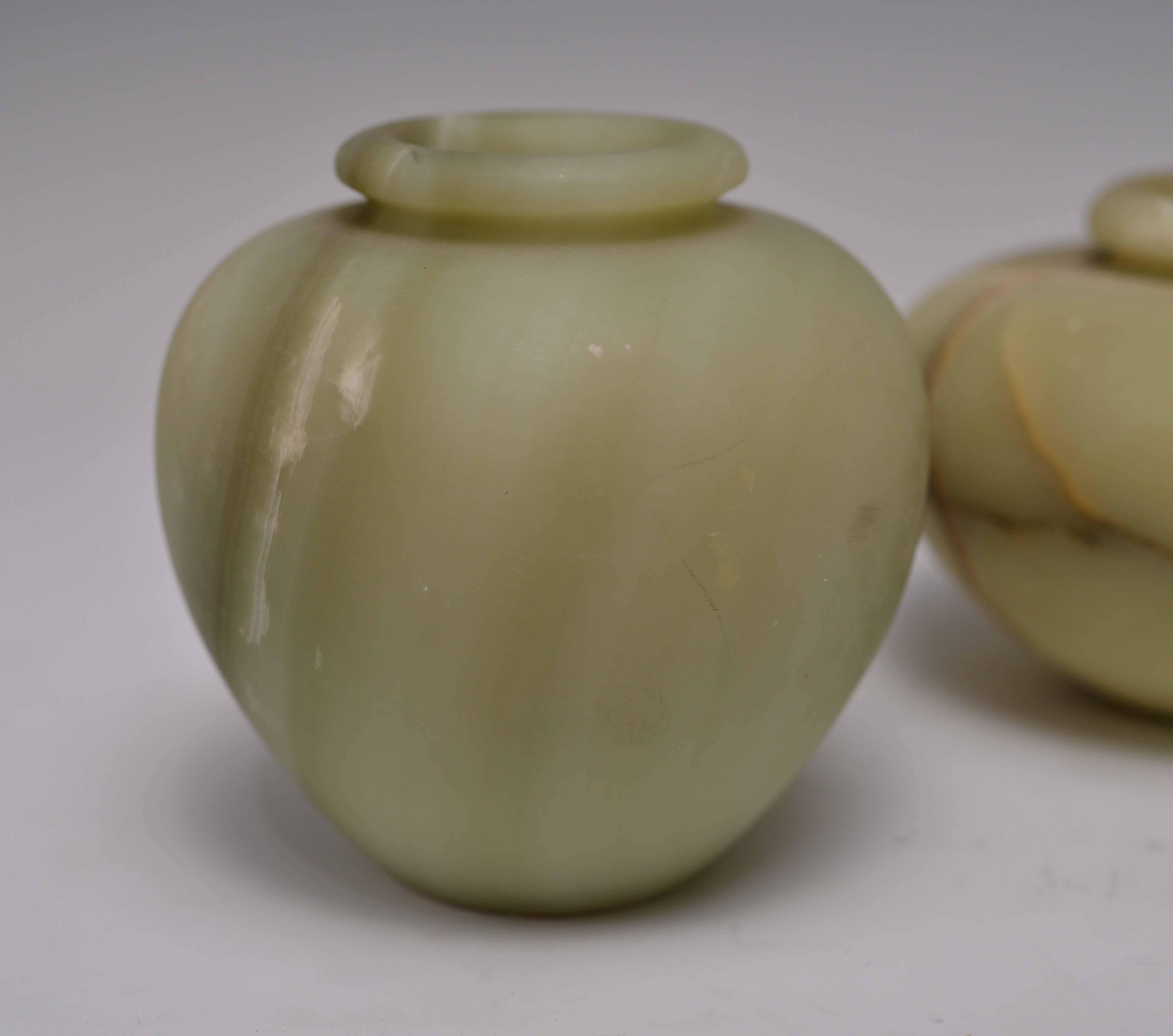 Group of Two Carved Celadon Jade Jars For Sale 1
