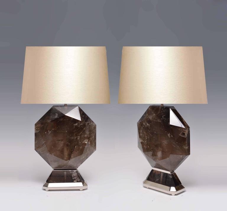 Pair Of Octagon Form Smoky Brown Rock Crystal Lamps For At 1stdibs A Fine Carved Octagon Form Smoky Brown Rock Crystal Lamp With Nickel Plating Base Created