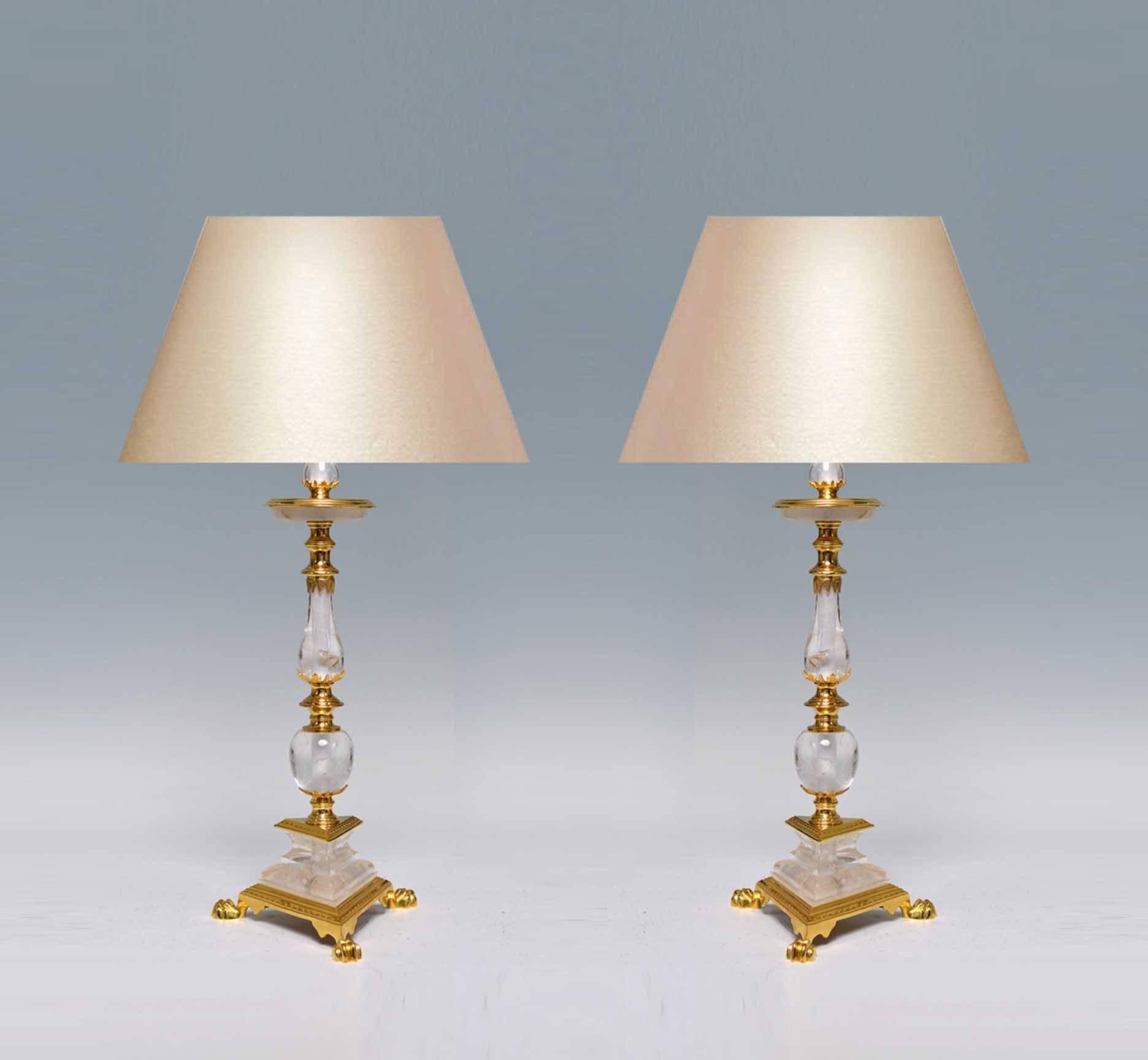 Fine cast polish bronze with finely carved rock crystal ormolu-mounted lamps, created by Phoenix Gallery, NYC.
To the rock crystal: 20