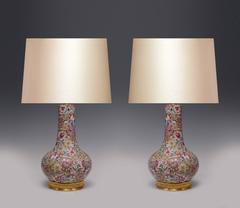 Pair of Famille Rose Porcelain Lamps