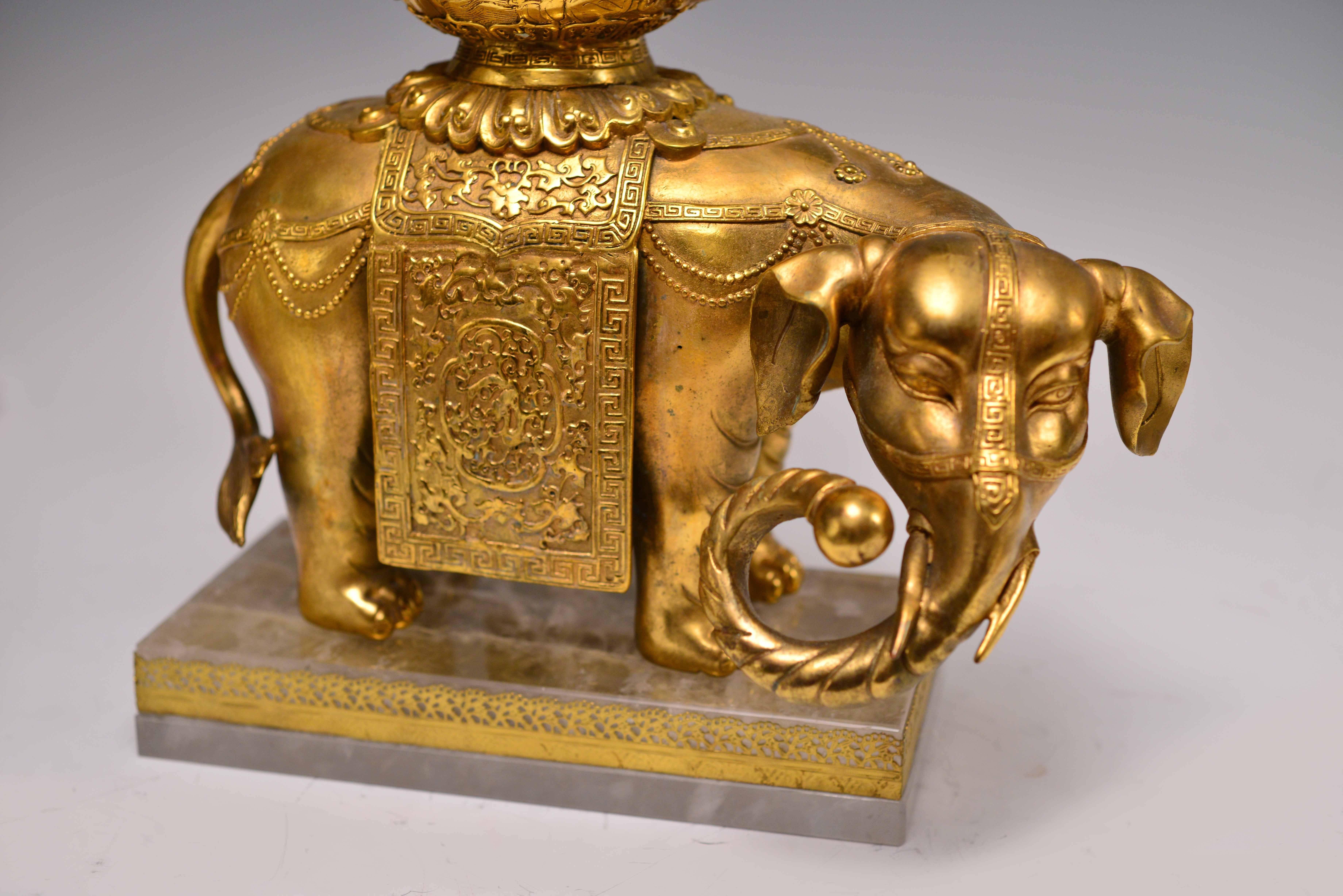 Early 20th Century Pair of Gilt Bronze Figures of Elephants Mounted as Lamps﻿