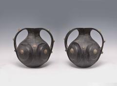 Pair of Chinese Han Dynasty Black Pottery Amphorae