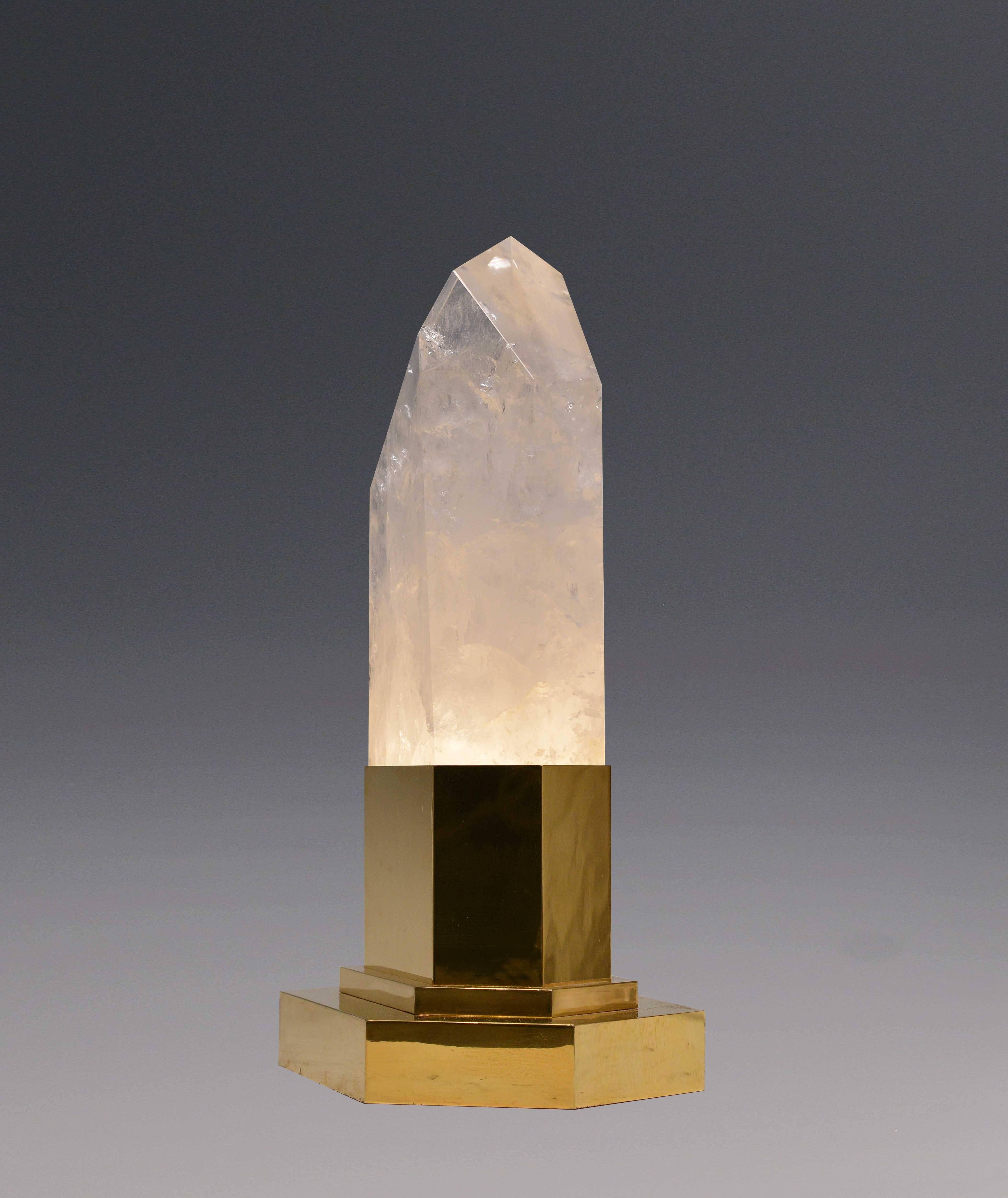 Fine Carved Rock Crystal Quartz Obelisk Light In Excellent Condition For Sale In New York, NY