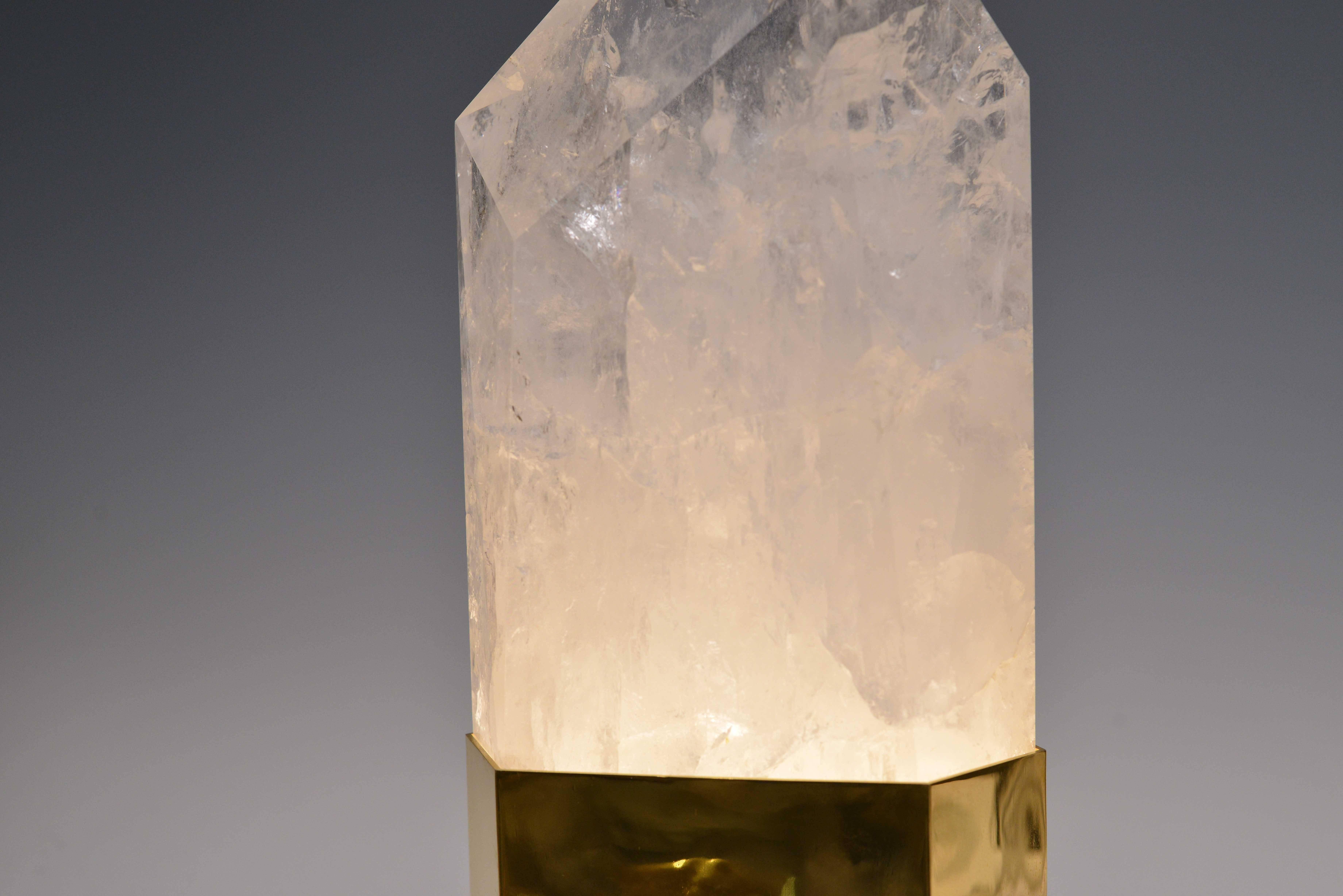 Contemporary Fine Carved Rock Crystal Quartz Obelisk Light For Sale