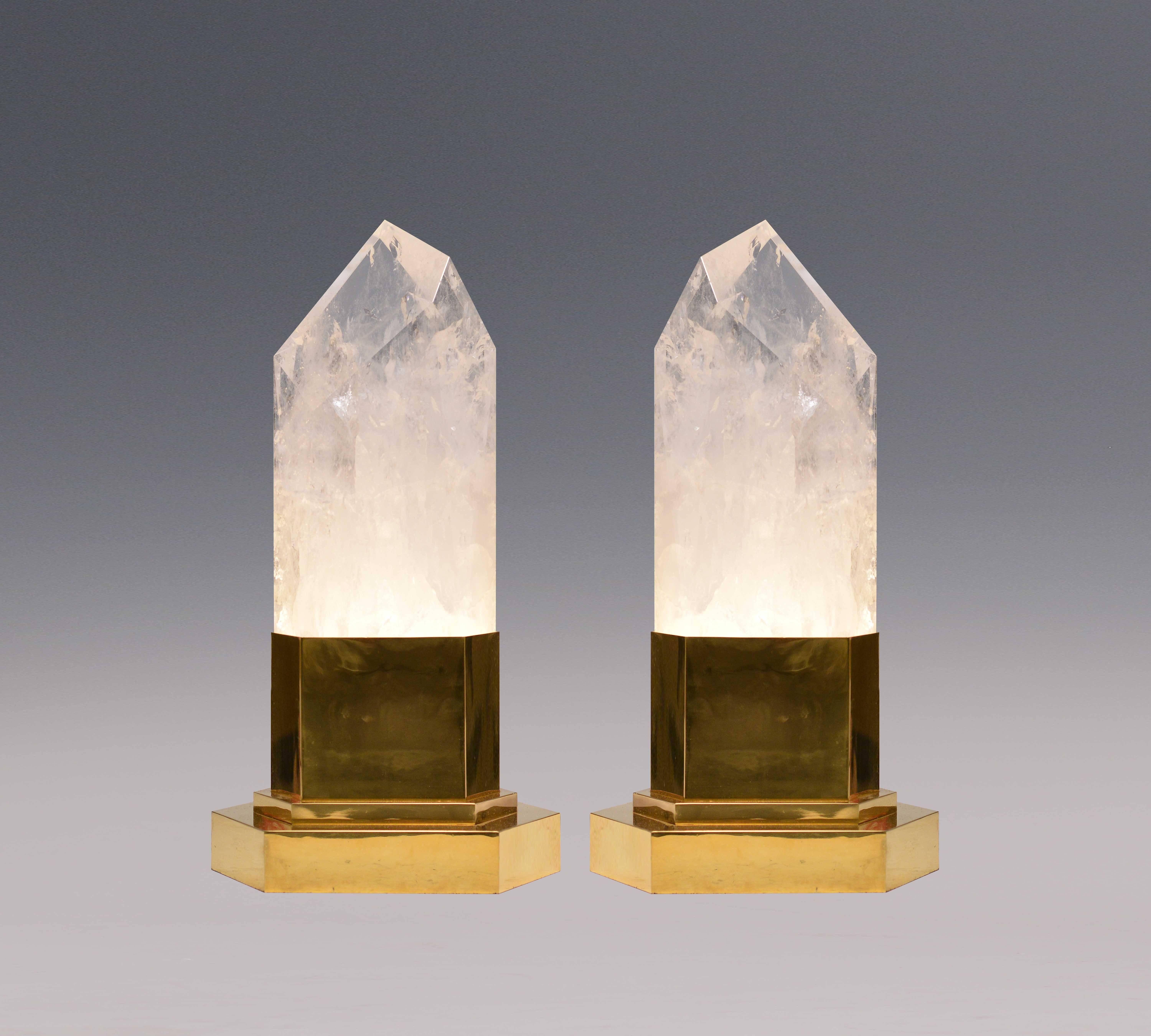 Fine Carved Rock Crystal Quartz Obelisk Light For Sale 1