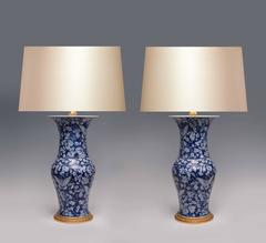 Pair of Blue and White Porcelain Lamps