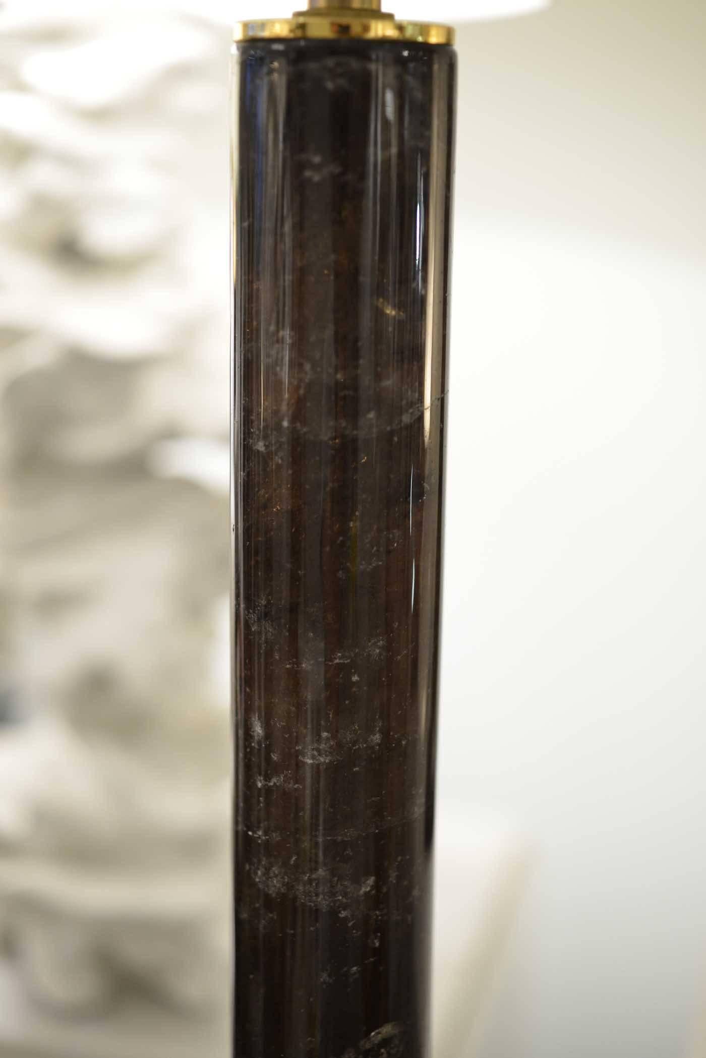 Finely Carved Dark Rock Crystal Quartz Floor Lamp In Excellent Condition In New York, NY