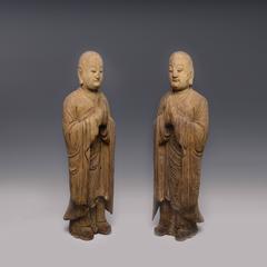 Pair of Wood Figures of a Luohan