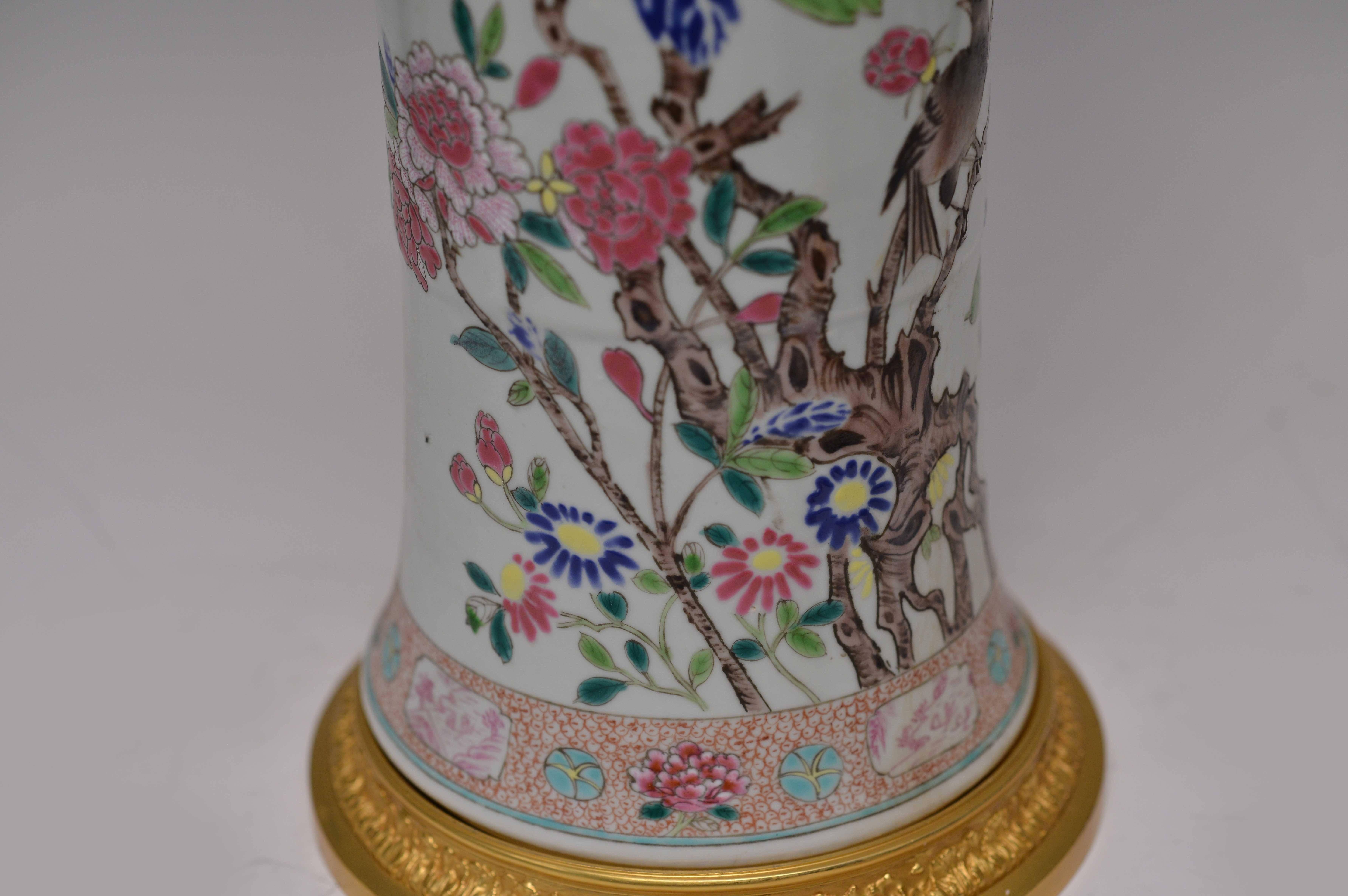 20th Century Pair of Familie Rose Porcelain Lamps