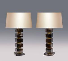 Pair of Modern Smoky Brown Rock Crystal Quartz Lamps