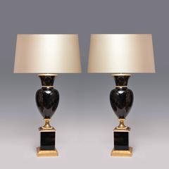 Paar Goldbronze-gefasste dunkle Bergkristall-Quarz-Lampen