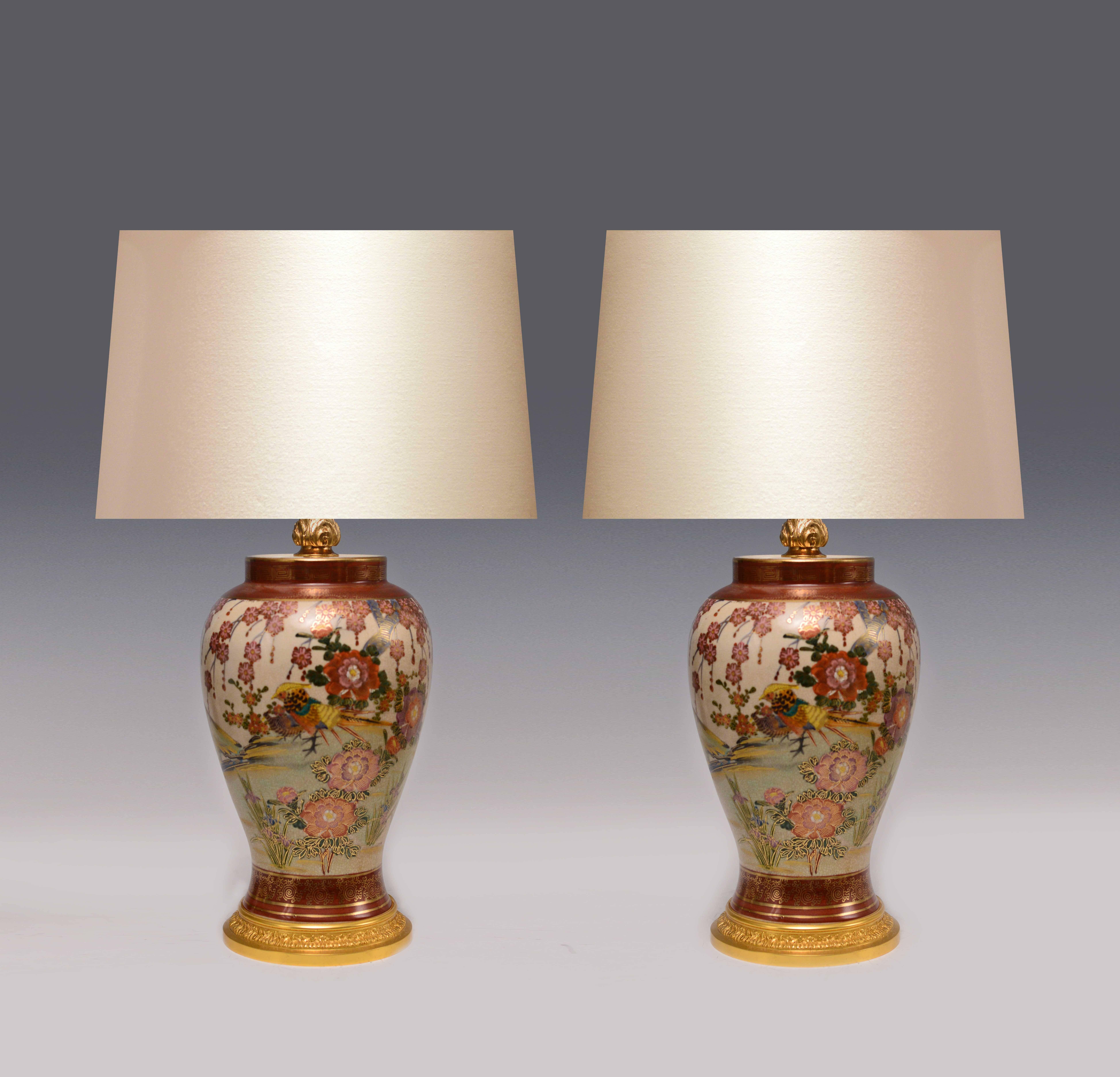 A fine painted porcelain vases with birds and flowers decorations, mounted as a lamp.
To the porcelain: 12