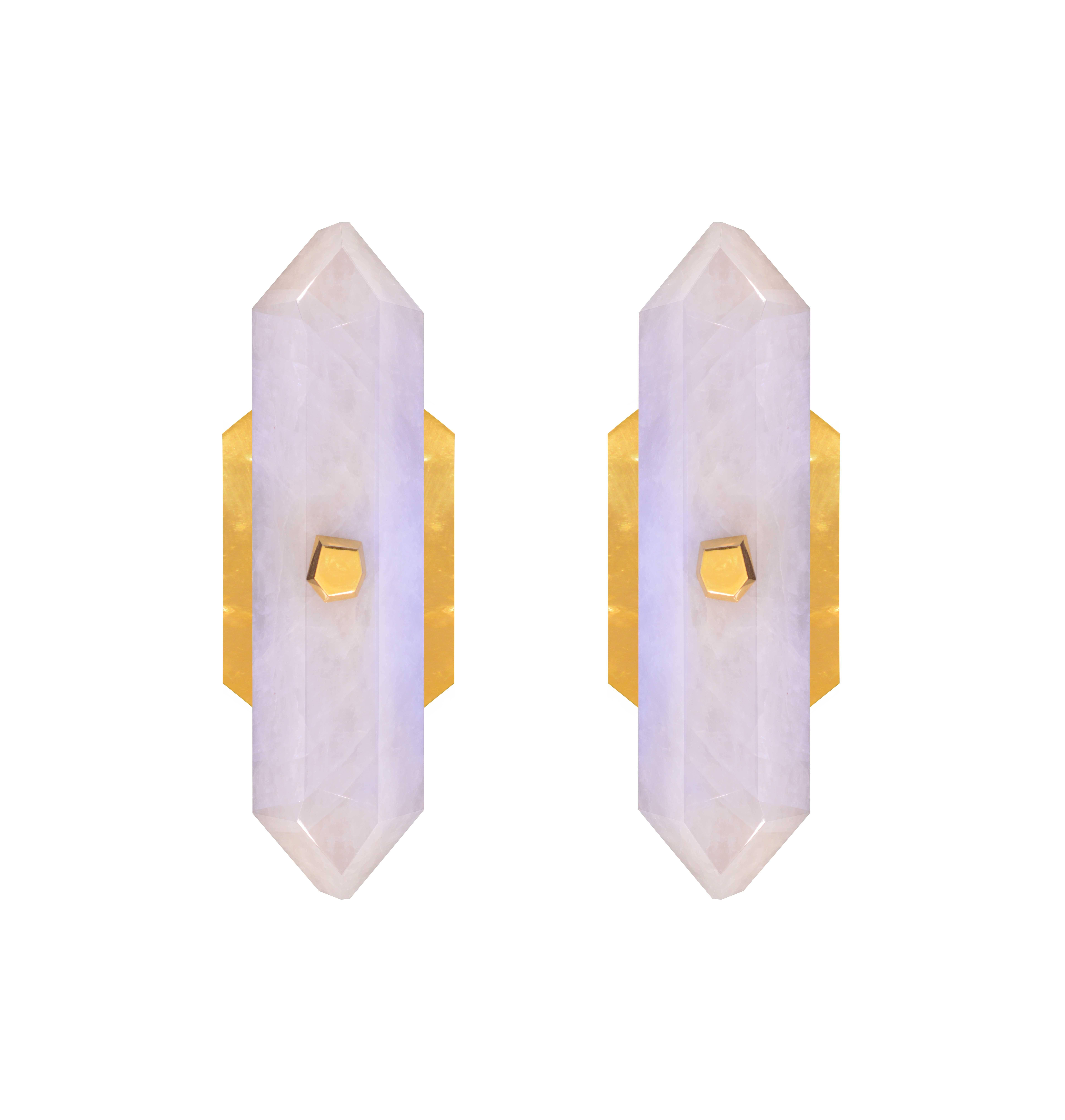 Pair of Diamond Form Rock Crystal Quartz Wall Sconces In Excellent Condition For Sale In New York, NY
