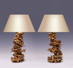 Pair of Gilt Porcelain Scholar's Rock Lamps