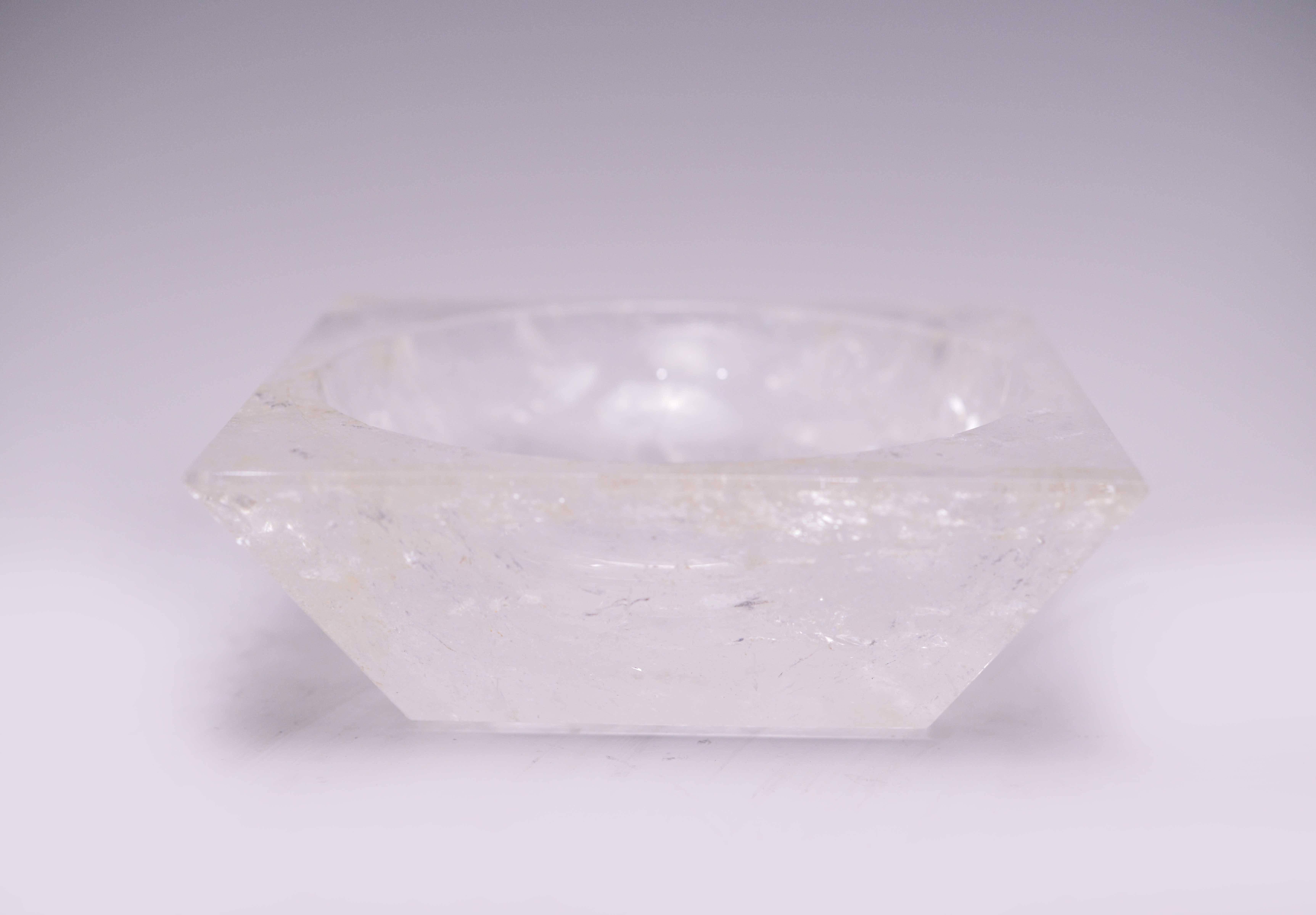 A fine carved rock crystal square bowl, created by Phoenix Gallery. 
