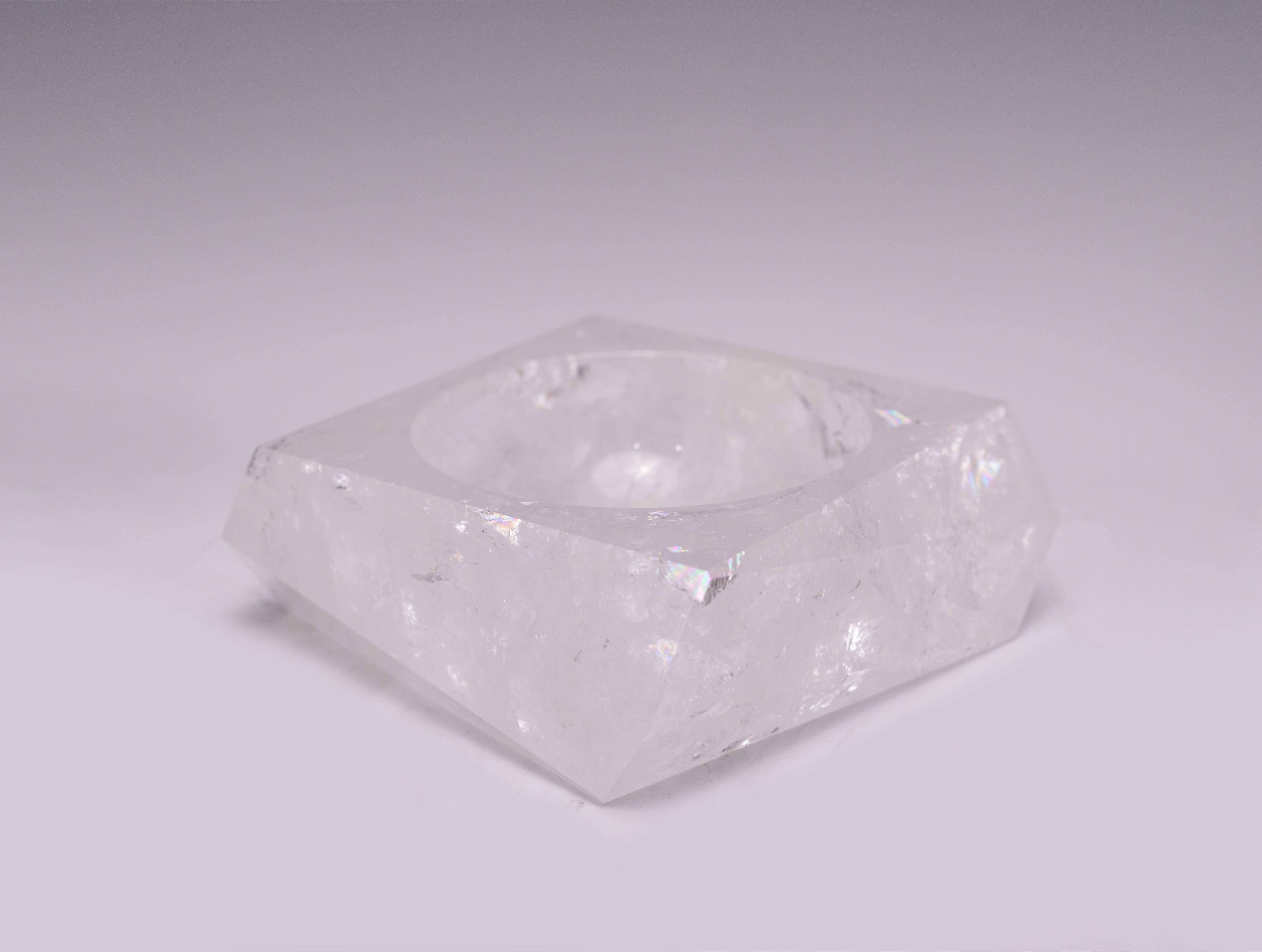 A fine carved irregular abstract rock crystal quartz bowl, created by Phoenix Gallery. 

