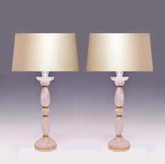 Pair of Fine Carved Rock Crystal Quartz Lamps