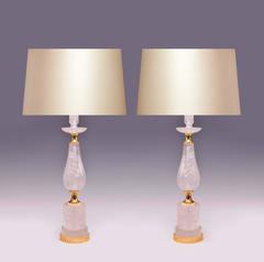 Paar Goldbronze-Montierte Bergkristall-Quarz-Lampen