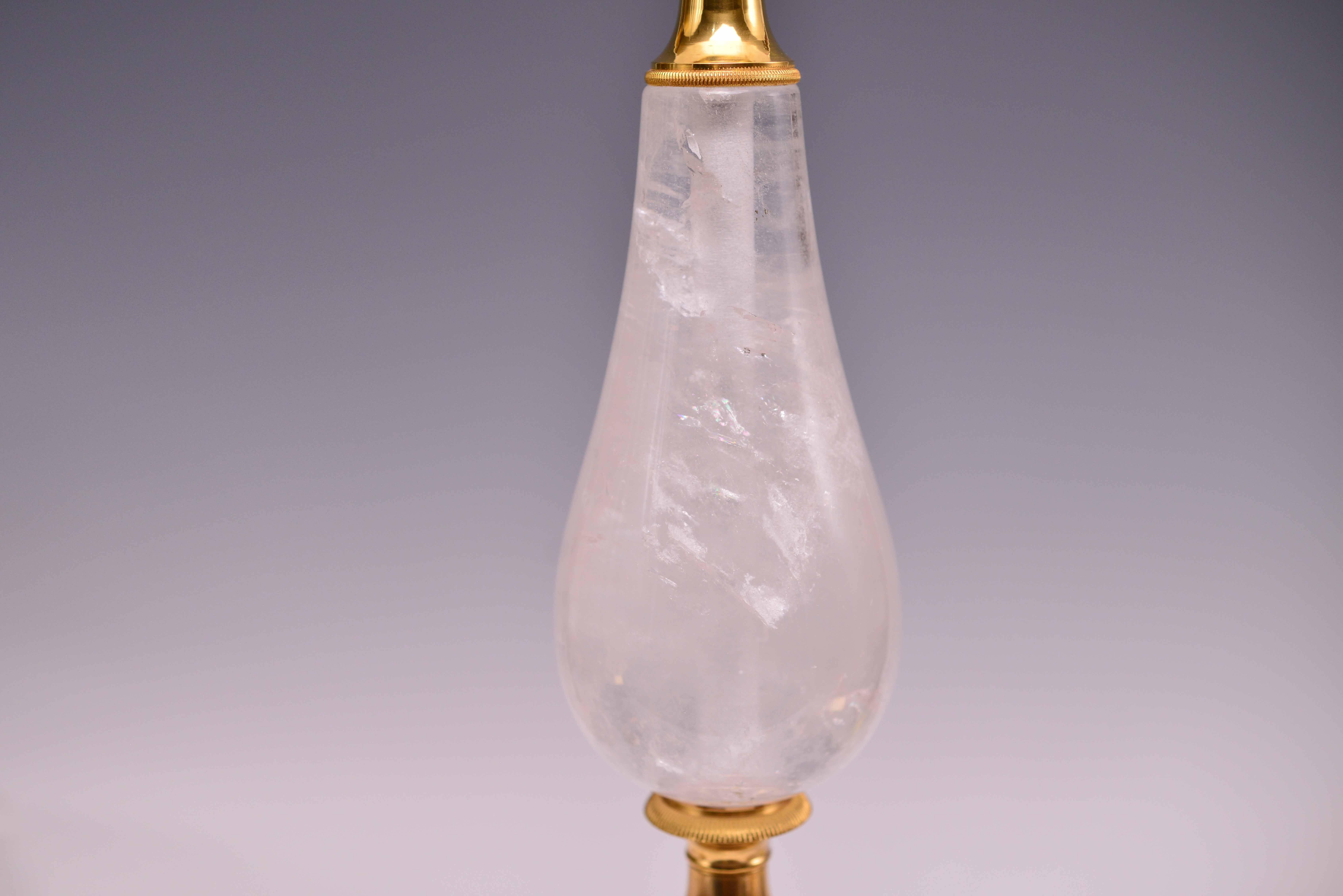 Contemporary Pair of Ormolu Mounted Rock Crystal Quartz Lamps For Sale