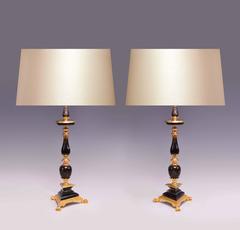 Pair of Ormolu-Mounted Dark Rock Crystal Quartz Lamps