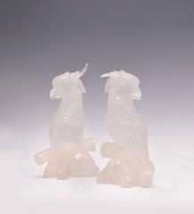 Pair of Fine Carved Rock Crystal Quartz Parrots