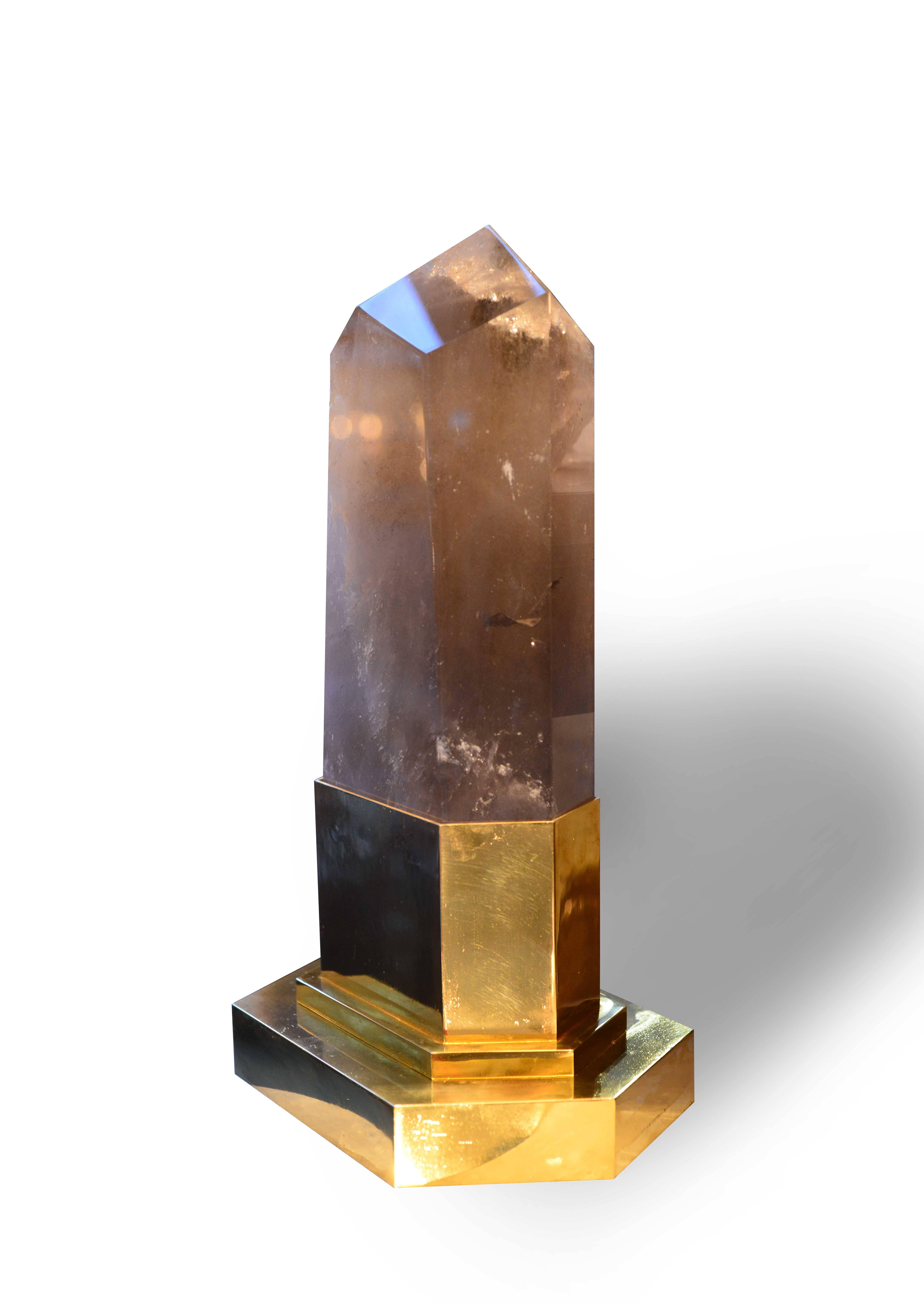 Group of Two Smoky Brown Rock Crystal Obelisk Lights In Excellent Condition In New York, NY