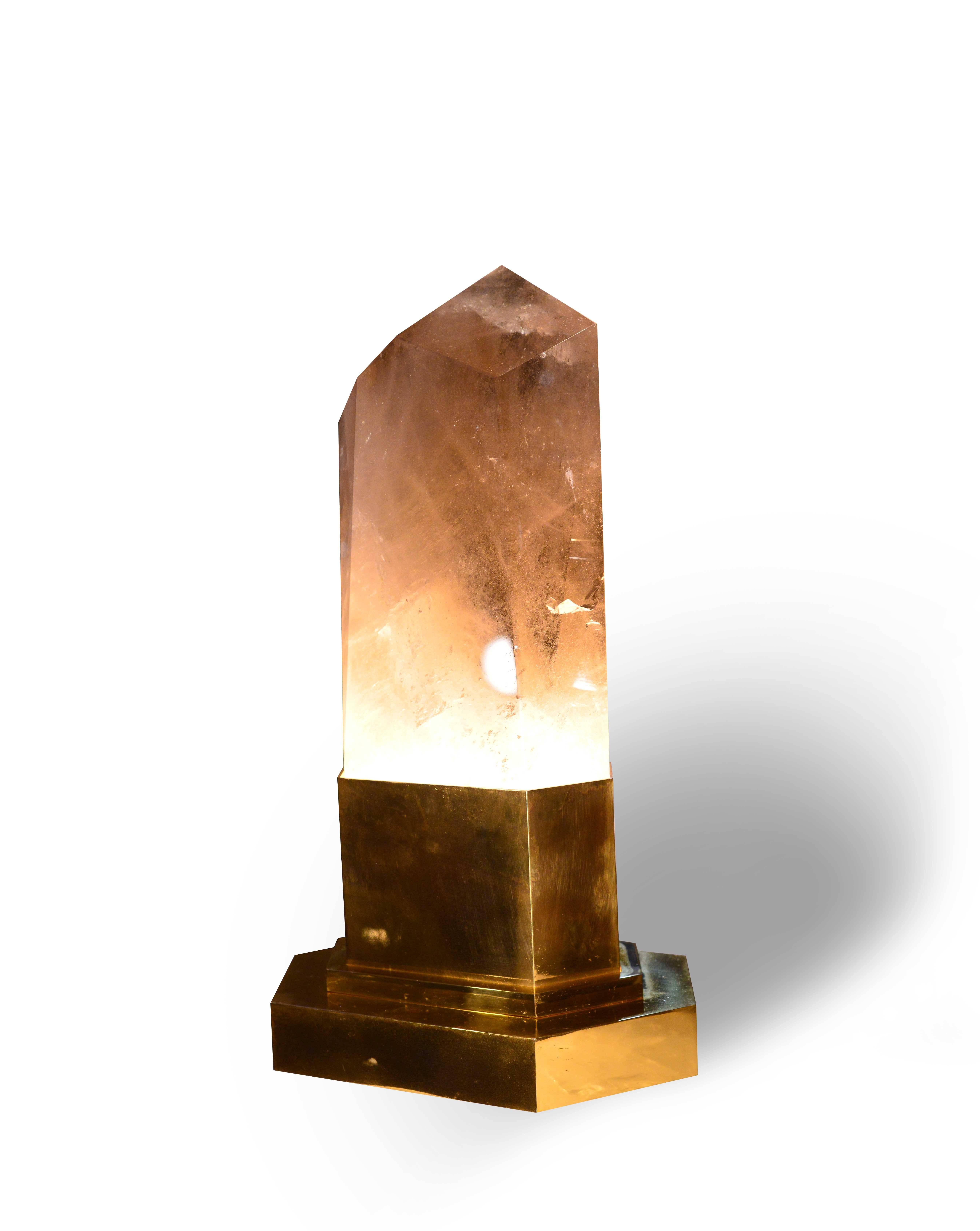 Contemporary Group of Two Smoky Brown Rock Crystal Obelisk Lights
