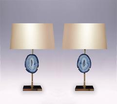 Pair of Rare Aqua Agate Lamps