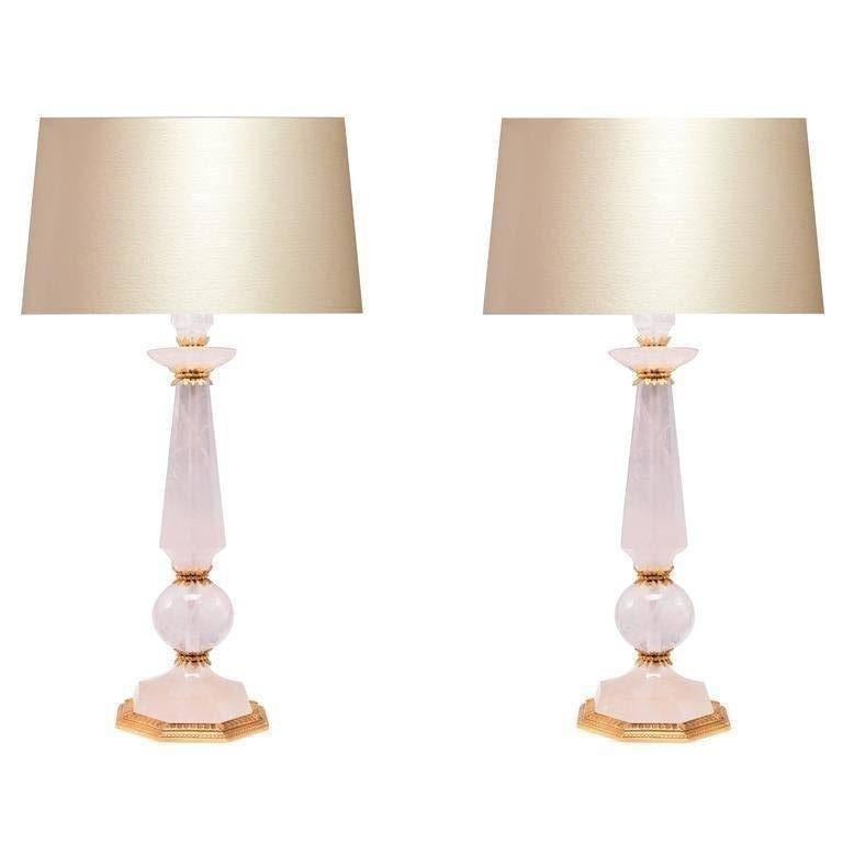 Pair of Ormolu-Mounted Rock Crystal Quartz Lamps For Sale