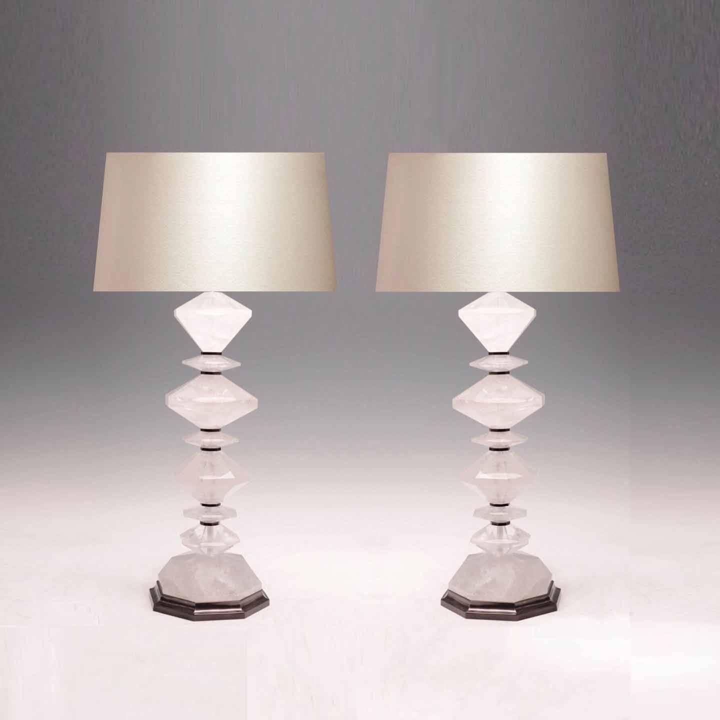 Pair of Diamond Form Rock Crystal Quartz Lamps In Excellent Condition For Sale In New York, NY