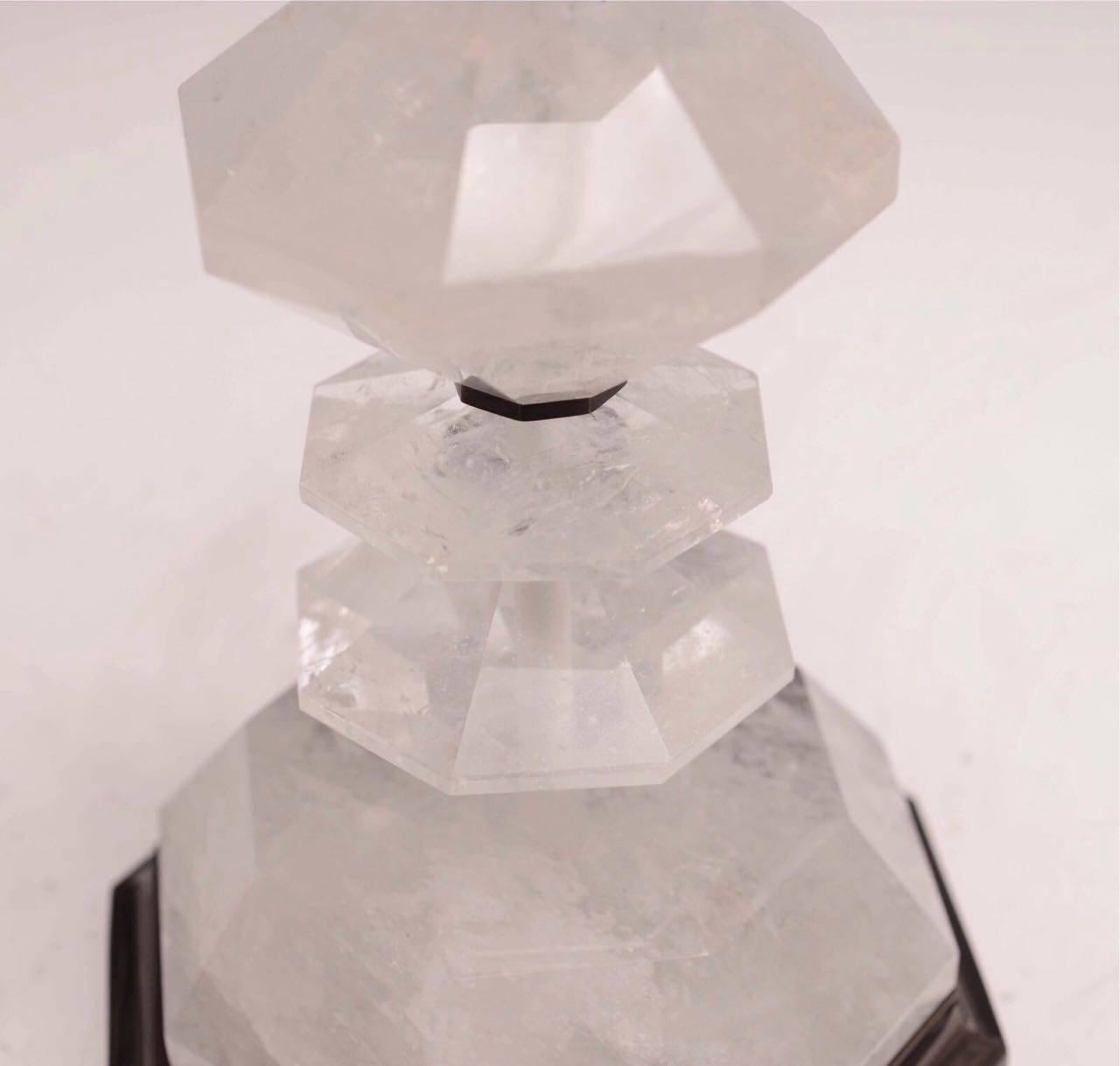 Contemporary Pair of Diamond Form Rock Crystal Quartz Lamps For Sale