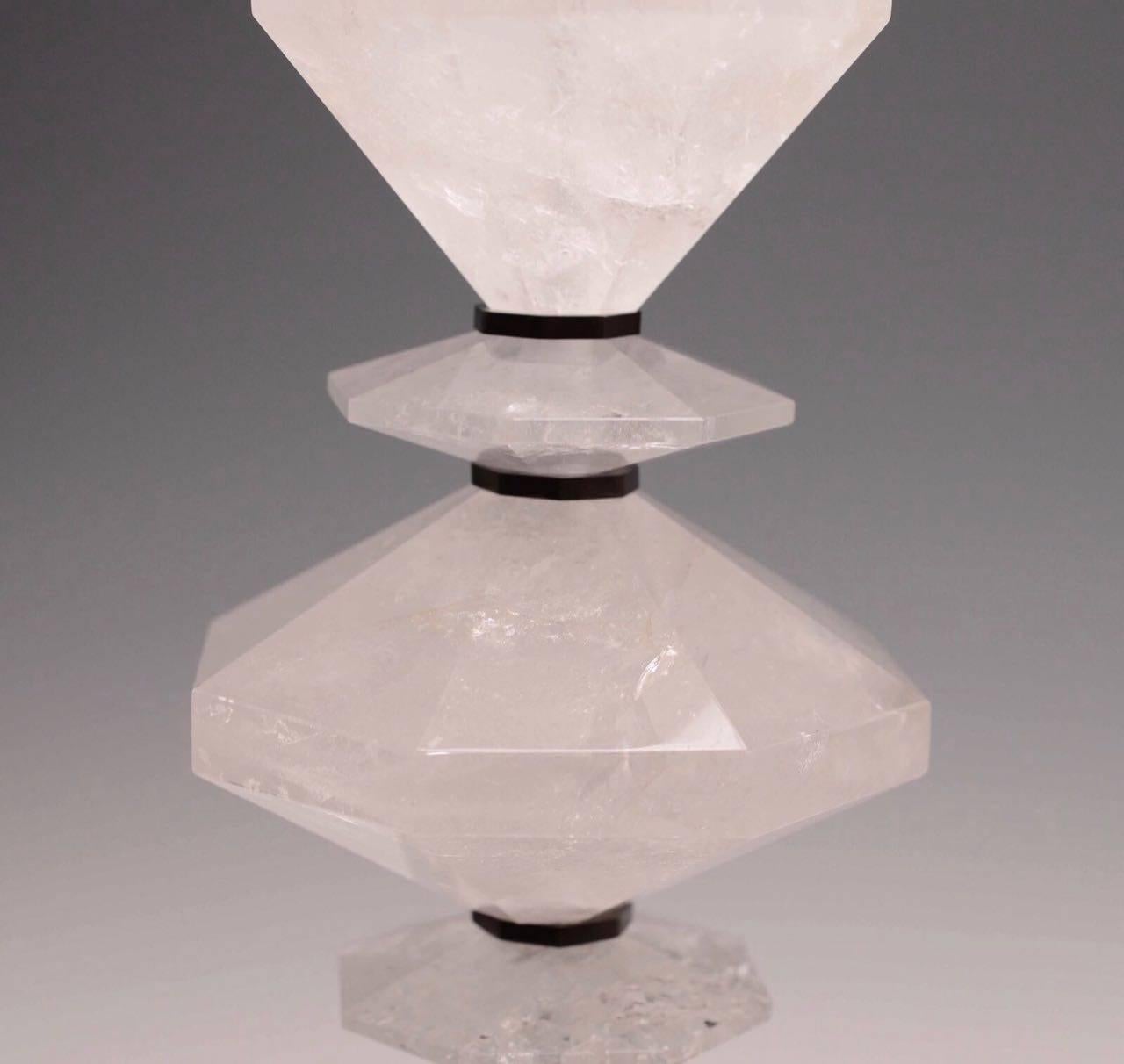 Pair of Diamond Form Rock Crystal Quartz Lamps For Sale 1