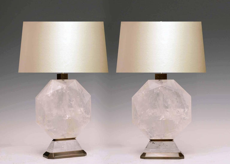 Pair of Octagon Form Rock Crystal Quartz Lamps In Excellent Condition For Sale In New York, NY