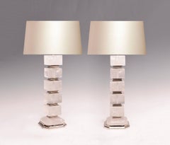 Pair of Cubic Form Rock Crystal Quartz Lamps