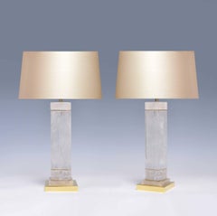 Pareja de Lámparas de Cuarzo de Cristal de Roca Fino Tallado